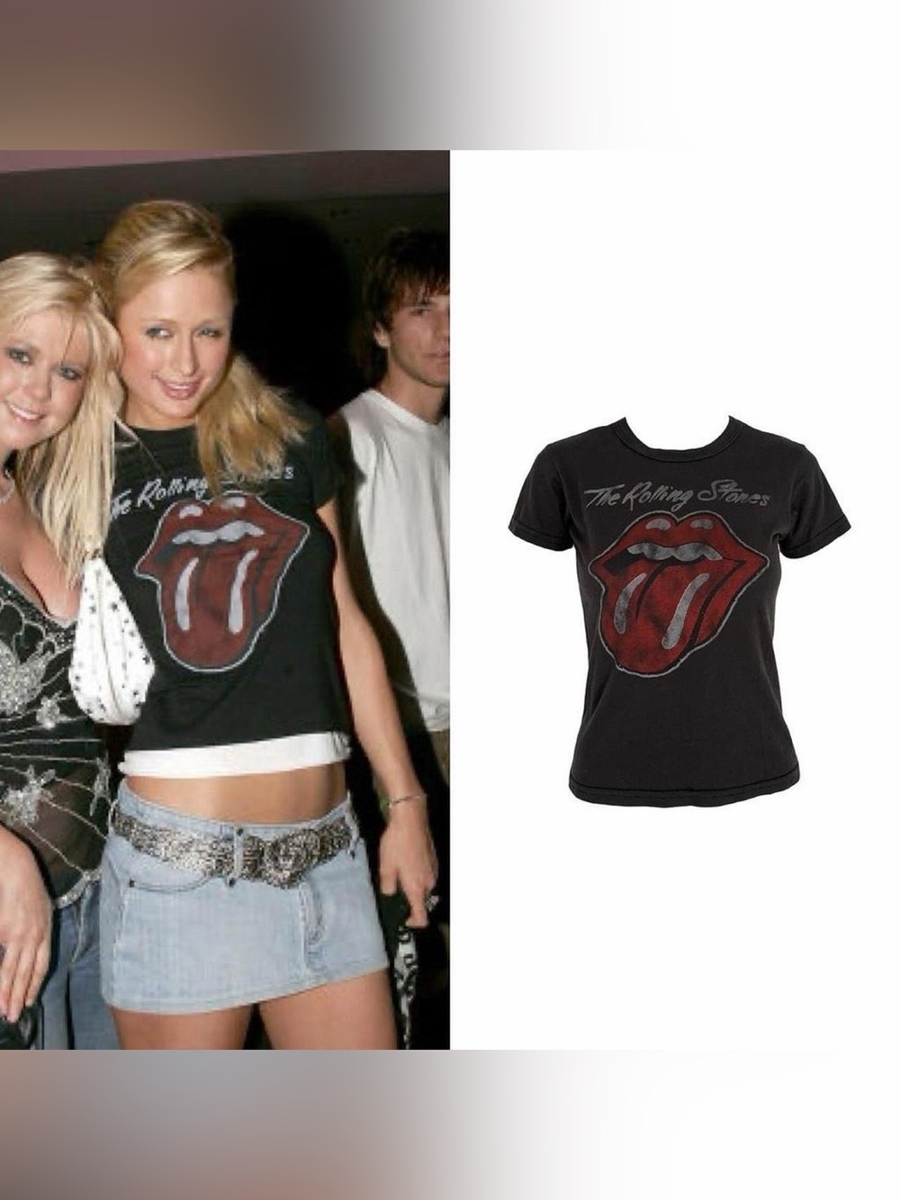 Distressed Rolling Stones Band Baby Tee As Seen On Paris & Nicky Hilton